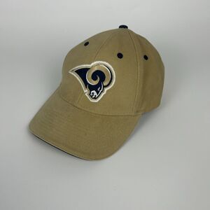 Vintage NFL Rams Tan Navy Adjustable Hat Embroidered Logo Baseball Cap Y2K